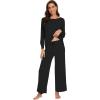 imageWiWi Womens Pajama Set Soft Long Sleeve Tee Pants Sleepwear 2 Piece Comfy Nightwear with Pockets Pjs SXXLDblack
