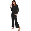 imageWiWi Womens Pajama Set Soft Long Sleeve Tee Pants Sleepwear 2 Piece Comfy Nightwear with Pockets Pjs SXXLDblack