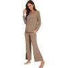 imageWiWi Womens Pajama Set Soft Long Sleeve Tee Pants Sleepwear 2 Piece Comfy Nightwear with Pockets Pjs SXXLDcamel