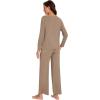 imageWiWi Womens Pajama Set Soft Long Sleeve Tee Pants Sleepwear 2 Piece Comfy Nightwear with Pockets Pjs SXXLDcamel