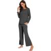 imageWiWi Womens Pajama Set Soft Long Sleeve Tee Pants Sleepwear 2 Piece Comfy Nightwear with Pockets Pjs SXXLDcharcoal Heather