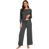imageWiWi Womens Pajama Set Soft Long Sleeve Tee Pants Sleepwear 2 Piece Comfy Nightwear with Pockets Pjs SXXLDcharcoal Heather