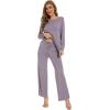 imageWiWi Womens Pajama Set Soft Long Sleeve Tee Pants Sleepwear 2 Piece Comfy Nightwear with Pockets Pjs SXXLDviolet