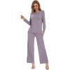 imageWiWi Womens Pajama Set Soft Long Sleeve Tee Pants Sleepwear 2 Piece Comfy Nightwear with Pockets Pjs SXXLDviolet
