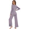 imageWiWi Womens Pajama Set Soft Long Sleeve Tee Pants Sleepwear 2 Piece Comfy Nightwear with Pockets Pjs SXXLDviolet
