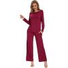 imageWiWi Womens Pajama Set Soft Long Sleeve Tee Pants Sleepwear 2 Piece Comfy Nightwear with Pockets Pjs SXXLDwine