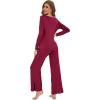 imageWiWi Womens Pajama Set Soft Long Sleeve Tee Pants Sleepwear 2 Piece Comfy Nightwear with Pockets Pjs SXXLDwine