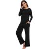 imageWiWi Womens Pajama Set with Pocket Long Sleeve Top with Long Pajama Pant Set Soft PJ Viscose from Bamboo Loungewear SXXLBlack