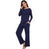 imageWiWi Womens Pajama Set with Pocket Long Sleeve Top with Long Pajama Pant Set Soft PJ Viscose from Bamboo Loungewear SXXLNavy