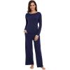 imageWiWi Womens Pajama Set with Pocket Long Sleeve Top with Long Pajama Pant Set Soft PJ Viscose from Bamboo Loungewear SXXLNavy