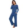 imageWiWi Womens Pajama Set with Pocket Long Sleeve Top with Long Pajama Pant Set Soft PJ Viscose from Bamboo Loungewear SXXLPrussian Blue