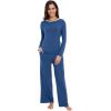 imageWiWi Womens Pajama Set with Pocket Long Sleeve Top with Long Pajama Pant Set Soft PJ Viscose from Bamboo Loungewear SXXLPrussian Blue