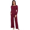 imageWiWi Womens Pajama Set with Pocket Long Sleeve Top with Long Pajama Pant Set Soft PJ Viscose from Bamboo Loungewear SXXLWine