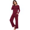 imageWiWi Womens Pajama Set with Pocket Long Sleeve Top with Long Pajama Pant Set Soft PJ Viscose from Bamboo Loungewear SXXLWine