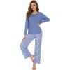 imageWiWi Womens Pajamas Set Printed Viscose from Bamboo Lounge Sets Soft Pajama Long Sleeve Sleepwear SXXLFog Blue