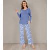 imageWiWi Womens Pajamas Set Printed Viscose from Bamboo Lounge Sets Soft Pajama Long Sleeve Sleepwear SXXLFog Blue