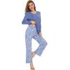 imageWiWi Womens Pajamas Set Printed Viscose from Bamboo Lounge Sets Soft Pajama Long Sleeve Sleepwear SXXLFog Blue