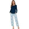 imageWiWi Womens Pajamas Set Printed Viscose from Bamboo Lounge Sets Soft Pajama Long Sleeve Sleepwear SXXLInk Blue