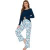 imageWiWi Womens Pajamas Set Printed Viscose from Bamboo Lounge Sets Soft Pajama Long Sleeve Sleepwear SXXLInk Blue