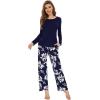 imageWiWi Womens Pajamas Set Printed Viscose from Bamboo Lounge Sets Soft Pajama Long Sleeve Sleepwear SXXLNavy