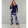 imageWiWi Womens Pajamas Set Printed Viscose from Bamboo Lounge Sets Soft Pajama Long Sleeve Sleepwear SXXLNavy