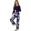 imageWiWi Womens Pajamas Set Printed Viscose from Bamboo Lounge Sets Soft Pajama Long Sleeve Sleepwear SXXLNavy