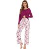 imageWiWi Womens Pajamas Set Printed Viscose from Bamboo Lounge Sets Soft Pajama Long Sleeve Sleepwear SXXLPurplish Red