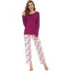 imageWiWi Womens Pajamas Set Printed Viscose from Bamboo Lounge Sets Soft Pajama Long Sleeve Sleepwear SXXLPurplish Red