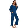 imageWiWi Womens Pajamas Set Sleepwear Loungewear Long Sleeve Pajama Sets Soft Pjs Viscose from Bamboo 2 Piece PJ SXXLAink Blue