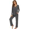 imageWiWi Womens Pajamas Set Sleepwear Loungewear Long Sleeve Pajama Sets Soft Pjs Viscose from Bamboo 2 Piece PJ SXXLBdark Heather Grey