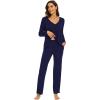 imageWiWi Womens Pajamas Set Sleepwear Loungewear Long Sleeve Pajama Sets Soft Pjs Viscose from Bamboo 2 Piece PJ SXXLBnavy