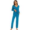 imageWiWi Womens Pajamas Set Sleepwear Loungewear Long Sleeve Pajama Sets Soft Pjs Viscose from Bamboo 2 Piece PJ SXXLBteal Blue