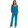 imageWiWi Womens Pajamas Set Sleepwear Loungewear Long Sleeve Pajama Sets Soft Pjs Viscose from Bamboo 2 Piece PJ SXXLBteal Blue