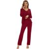 imageWiWi Womens Pajamas Set Sleepwear Loungewear Long Sleeve Pajama Sets Soft Pjs Viscose from Bamboo 2 Piece PJ SXXLBwine Red