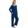 imageWiWi Womens Pajamas Set Sleepwear Loungewear Long Sleeve Pajama Sets Soft Pjs Viscose from Bamboo 2 Piece PJ SXXLCink Blue
