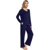 imageWiWi Womens Pajamas Set Sleepwear Loungewear Long Sleeve Pajama Sets Soft Pjs Viscose from Bamboo 2 Piece PJ SXXLCnavy