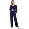 imageWiWi Womens Pajamas Set Sleepwear Loungewear Long Sleeve Pajama Sets Soft Pjs Viscose from Bamboo 2 Piece PJ SXXLCnavy