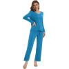 imageWiWi Womens Pajamas Set Sleepwear Loungewear Long Sleeve Pajama Sets Soft Pjs Viscose from Bamboo 2 Piece PJ SXXLCteal Blue