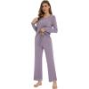 imageWiWi Womens Pajamas Set Sleepwear Loungewear Long Sleeve Pajama Sets Soft Pjs Viscose from Bamboo 2 Piece PJ SXXLCviolet