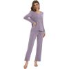 imageWiWi Womens Pajamas Set Sleepwear Loungewear Long Sleeve Pajama Sets Soft Pjs Viscose from Bamboo 2 Piece PJ SXXLCviolet