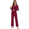 imageWiWi Womens Pajamas Set Sleepwear Loungewear Long Sleeve Pajama Sets Soft Pjs Viscose from Bamboo 2 Piece PJ SXXLCwine