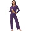 imageWiWi Womens Pajamas Set with Long Sleeve and Pants Soft Loungewear Comfortable Sleepwear Viscose from Bamboo SXXLDark Purple