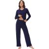 imageWiWi Womens Pajamas Set with Long Sleeve and Pants Soft Loungewear Comfortable Sleepwear Viscose from Bamboo SXXLNavy