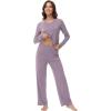 imageWiWi Womens Pajamas Set with Long Sleeve and Pants Soft Loungewear Comfortable Sleepwear Viscose from Bamboo SXXLViolet