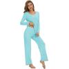 imageWiWi Womens Viscose from Bamboo Pajama Sets Soft Long Sleeves Top with Pants Loose 2 Pieces Loungewear Set SXXLAaqua