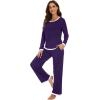 imageWiWi Womens Viscose from Bamboo Pajama Sets Soft Long Sleeves Top with Pants Loose 2 Pieces Loungewear Set SXXLAdark Purple
