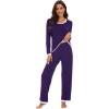imageWiWi Womens Viscose from Bamboo Pajama Sets Soft Long Sleeves Top with Pants Loose 2 Pieces Loungewear Set SXXLAdark Purple