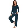 imageWiWi Womens Viscose from Bamboo Pajama Sets Soft Long Sleeves Top with Pants Loose 2 Pieces Loungewear Set SXXLAdeep Teal