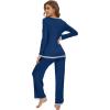 imageWiWi Womens Viscose from Bamboo Pajama Sets Soft Long Sleeves Top with Pants Loose 2 Pieces Loungewear Set SXXLAink Blue