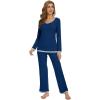 imageWiWi Womens Viscose from Bamboo Pajama Sets Soft Long Sleeves Top with Pants Loose 2 Pieces Loungewear Set SXXLAink Blue